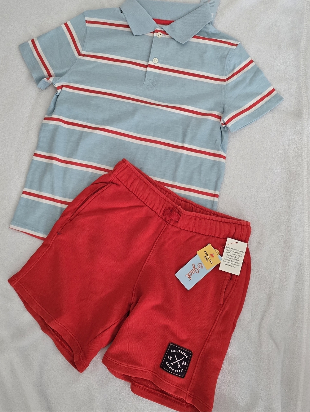 NEW Strip Polo Shirt And Red Short Cat & Jack